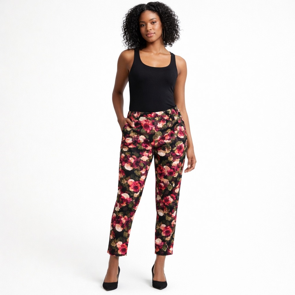 Banana Republic Avery Floral Ankle Pants Black Pink Size 4